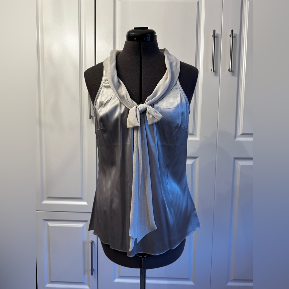 Silk silver blouse with tie front